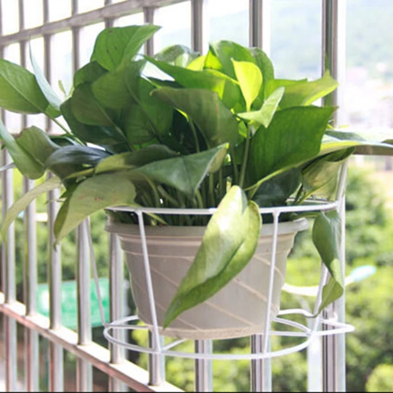 Balcony Hanging Plant Racks Balcony Round Flower Pot Rack Railing Fence Outdoor Window Iron Bonsai Stand Decoration