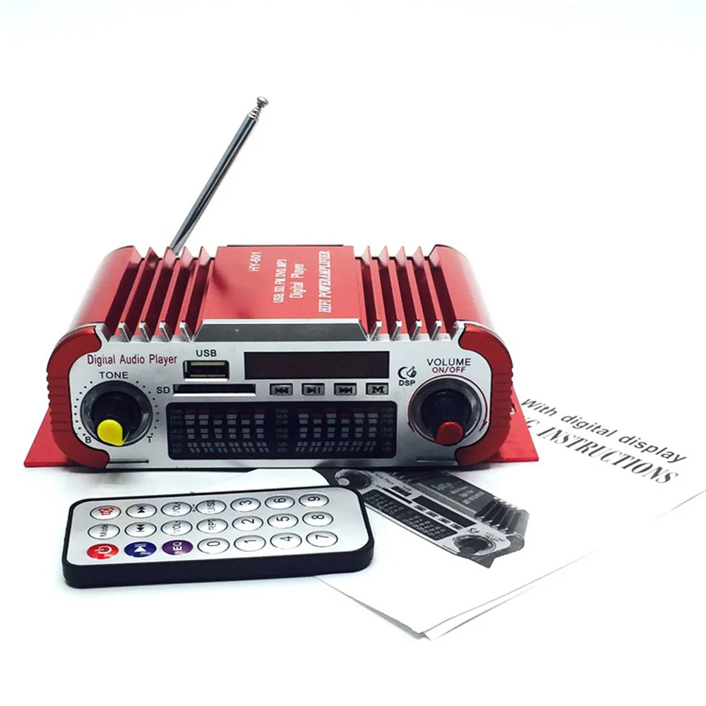 Mini HiFi Digital FM Radio USB SD Audio MP3 Player Car Power Amplifier HY601 Red 