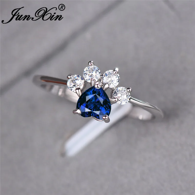 Cute Animal Bear Cat Dog Paw Rainbow Fire Opal Rings For Women Purple Green Zircon Heart