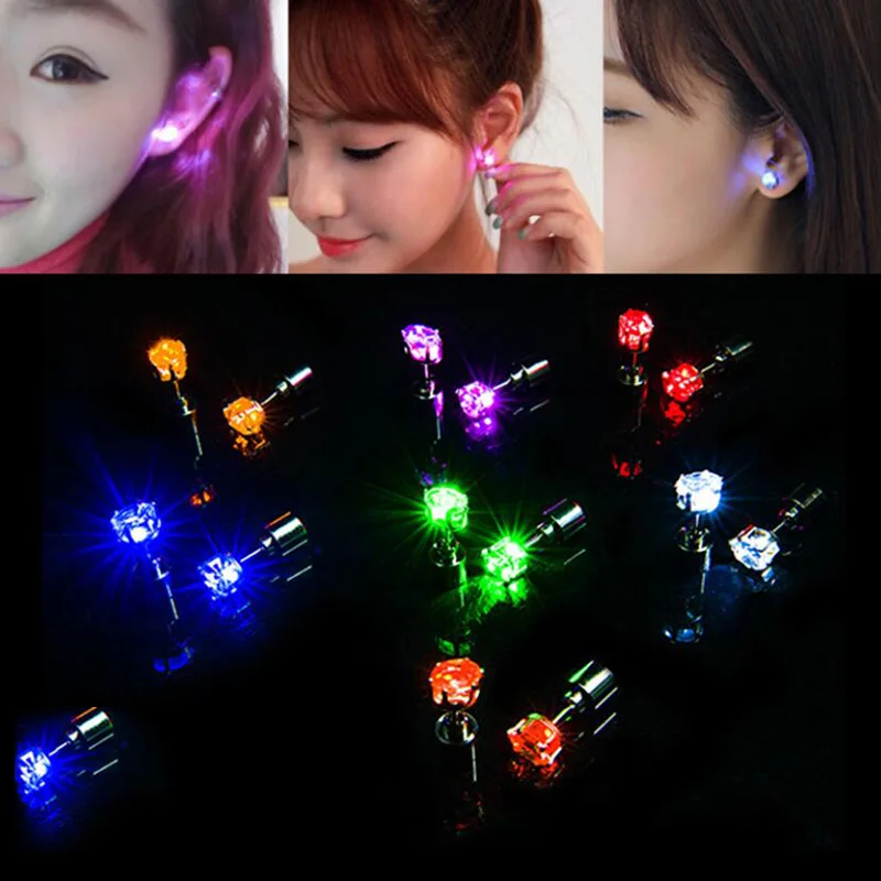 1PC New Fashion Light Up LED Ear Stud Earrings Korean Flash Ear Earrings Accessories for Party Women Christmas Earrings