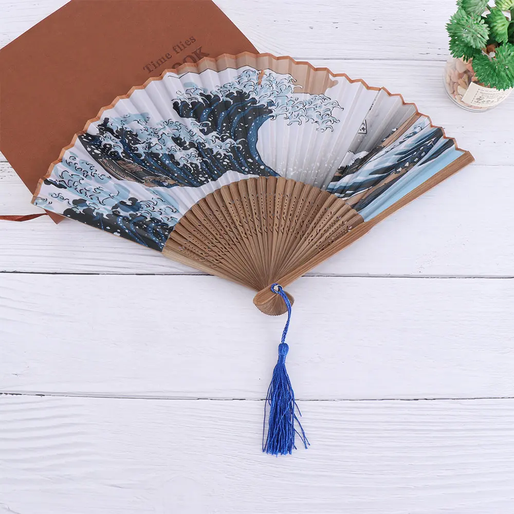 Silk Hand Fan Mount Fuji Kanagawa Waves Folding Pocket For Wedding Party Gifts Home Wall Decoration | Дом и сад
