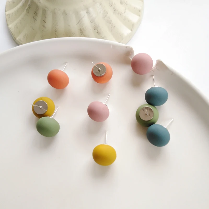 S925 needle Women Jewerly Cute Colorufl Ball stud Earrings Sweet Design Pink Yellow Green Round Bead Earrings Girl Female Gifts
