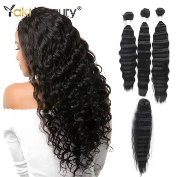 

YAKI BEAUTY Synthetic 3+1 4PC/Set Hair Extension Bundles And Closure Body Wave Natural Black Color For Women