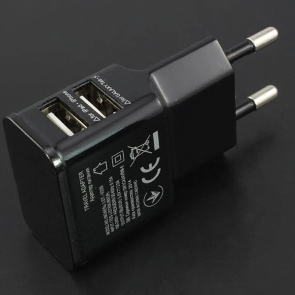 Универсальное зарядное устройство для мобильного телефона с двумя USB разъемами европейского стандарта, 5 В, 2 А, зарядное устройство для
