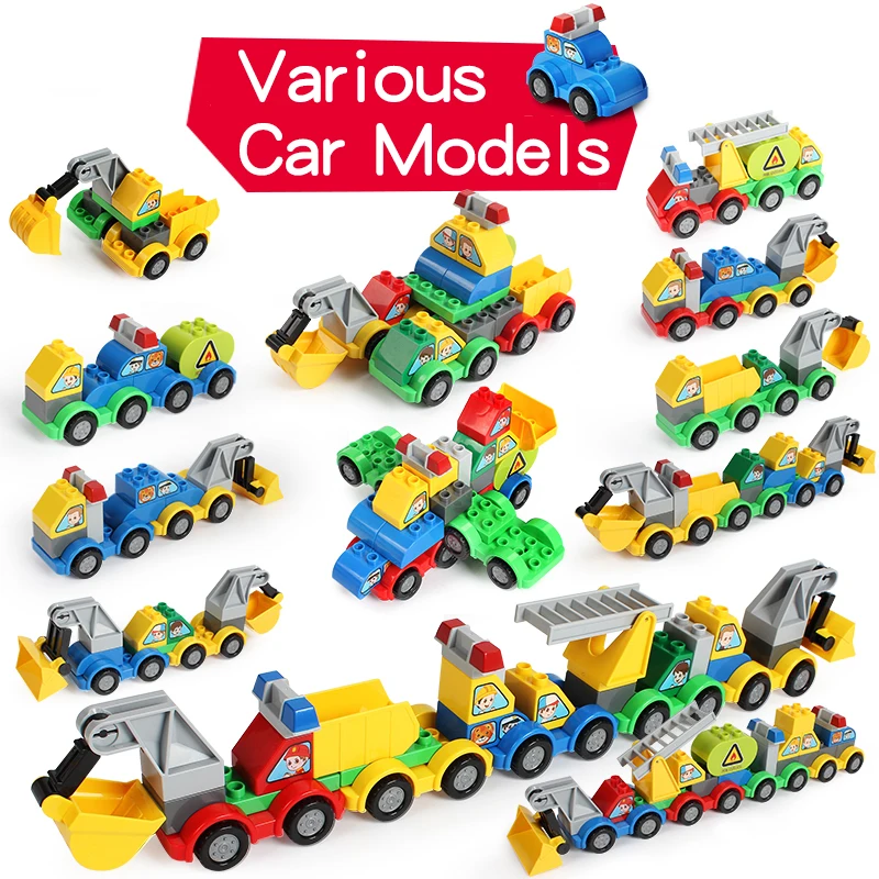 

6 Model CarLarge Particles Big Building Blocks Accessories Compatible Duplos Transportation Car vehicle Gift for Children kids