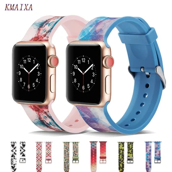 

Strap for Apple Watch 4 Band 44mm 40mm correa Apple watch 42mm 38 mm Color picture silicone Watchband belt iwatch series 5 4 3 2
