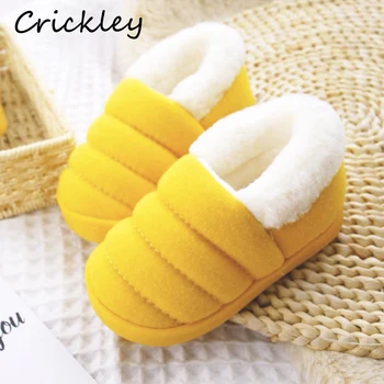 

Children Slippers Winter Keep Warm Solid Plush Indoor Shoes for Baby Boys Girls Home Fur Non Slip Cotton Fabric Kids Slippers