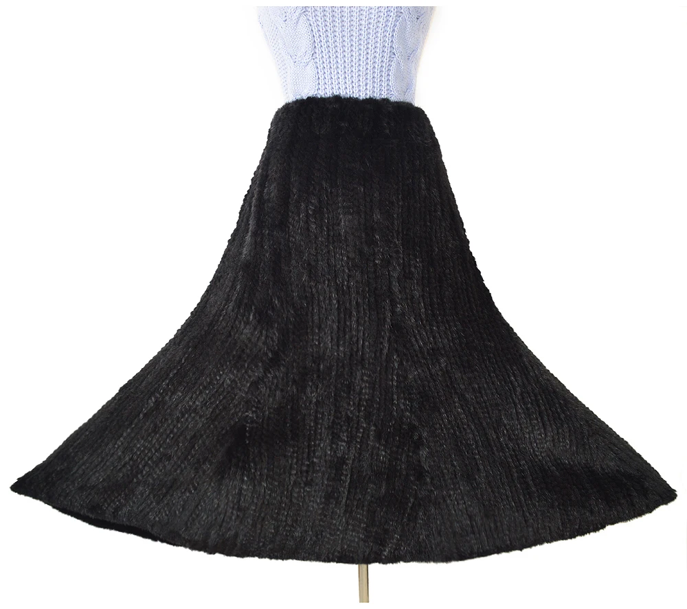 Women real mink fur skirts knitted new brand fashion lady genuine mink fur skirt winter long warm natural fur skirt
