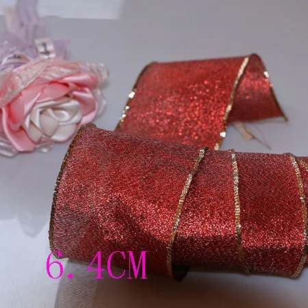 6.4CM 2yard Аксессуары для творчества, лента с проволочным краем, Жесткая сетка, лента, Золотая и Серебряная лента, декоративная подарочная коробка с деревом, упаковка с бантом - Цвет: 6.4CM 2yard