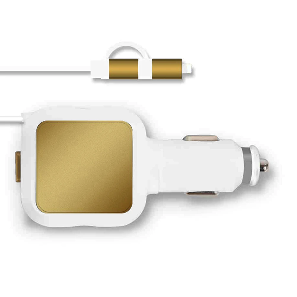 Автомобильное зарядное устройство адаптер Micro USB Выдвижной кабель многофункциональное автомобильное зарядное устройство GV99 - Цвет: White Gold