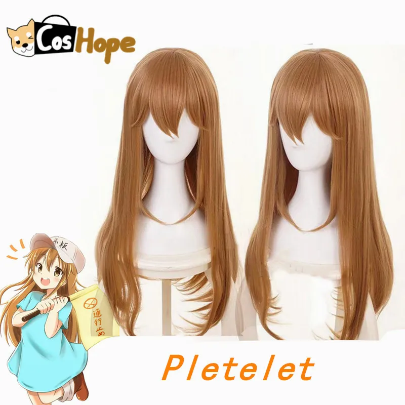 

Platelet Cosplay Wig Cells at Work Cosplay Brown Wig with Bangs Long Straight Lolita Hair Heat Resistant Cosplay Wig for Women