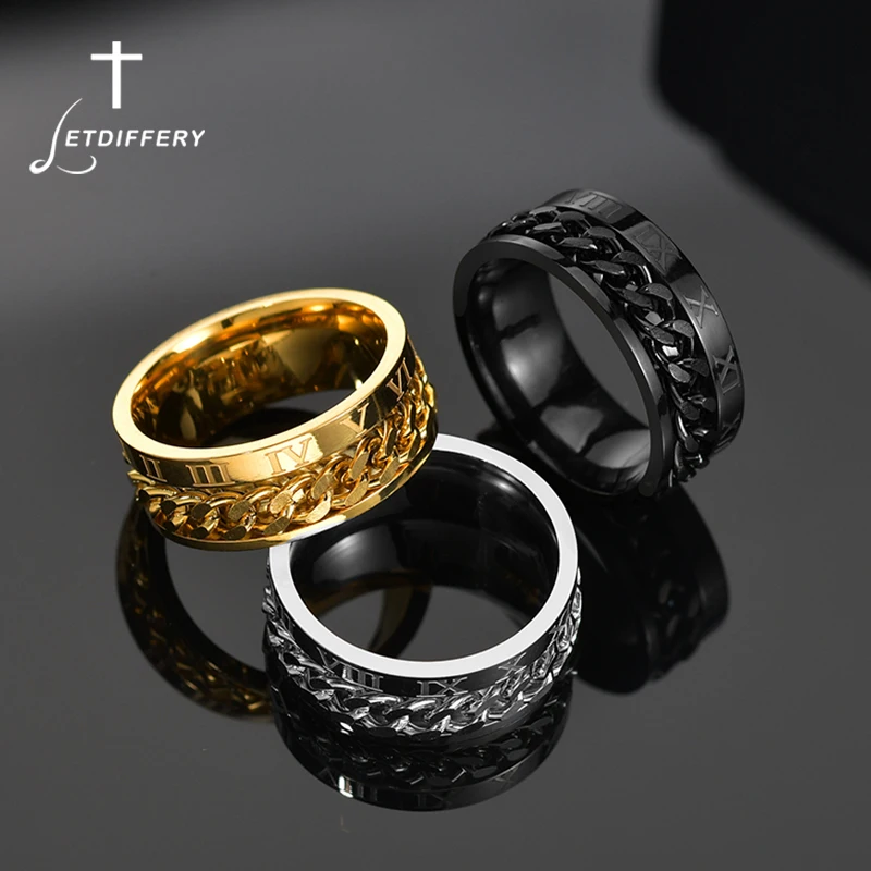 

Letdiffery Punk 8mm Roman Numbers Chain Men Rotatable Ring Stainless Steel Blue Cool Jewelry Party Gift Anel Alliance