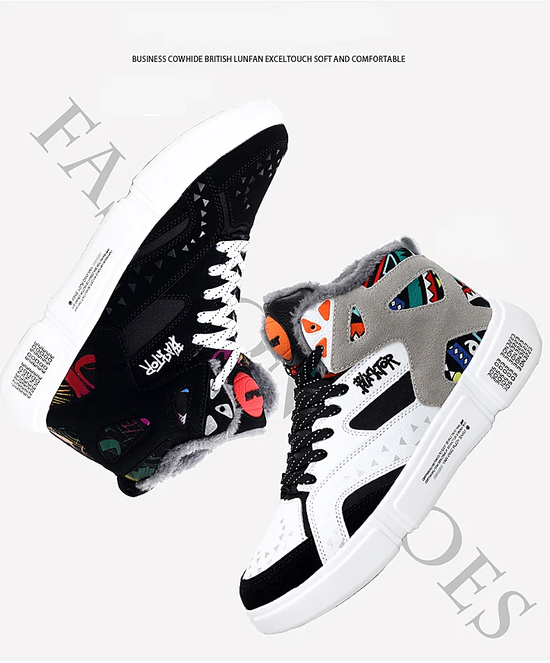 High Top Sneakers Warm Winter Plush Women Shoes Graffiti Platform Sneakers White Lover Shoes Size 11 Zapatos De Mujer
