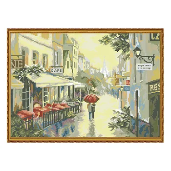 

Paris After The Rain Printed Cross Stitch Embroidery Kit 11CT 14CT Diy Counted Canvas Crafts Handmade Needlework Home Decoration