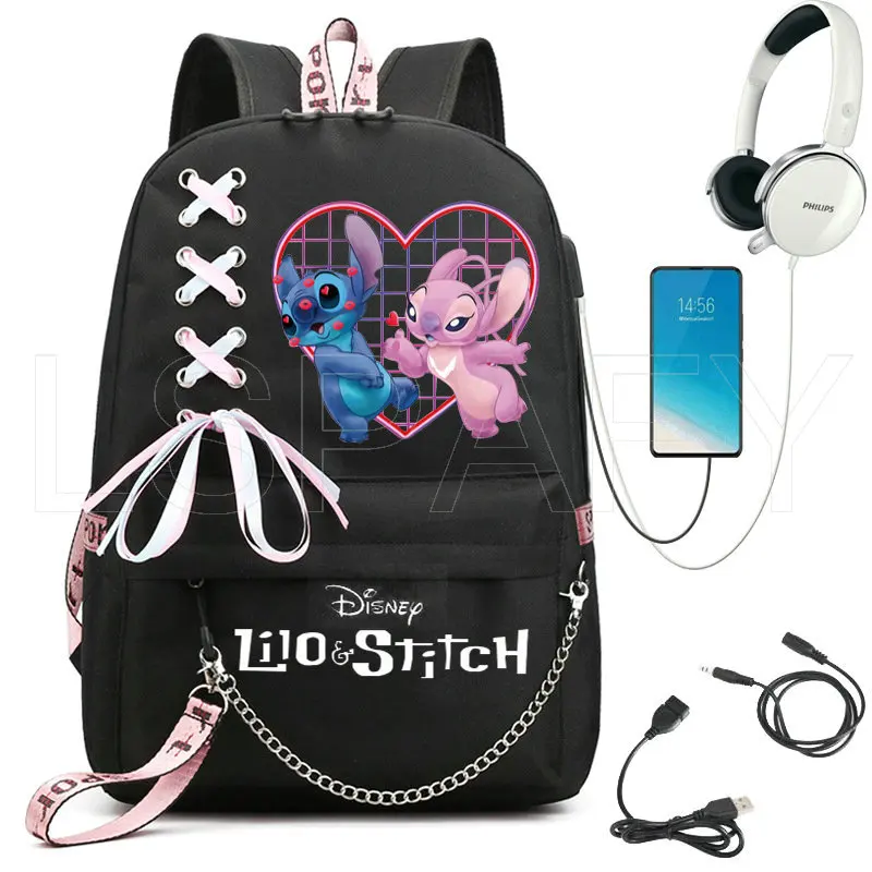 Модный школьный ранец Disney Stitch с USB-зарядкой для девочек и мальчиков