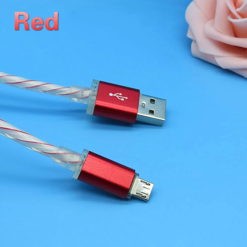 Светодиодный светящийся поток данных USB зарядное устройство Тип C/Micro USB/8 контактный кабель для зарядки для iPhone X 6 samsung S7 s9 S6 xiaomi зарядный провод шнур - Цвет: Red for micro cable