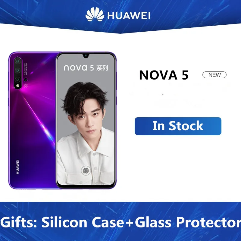 HuaWei Nova 5 мобильный телефон Kirin 810 Android 9,0 6,3" полный экран 8 ГБ ОЗУ 128 Гб ПЗУ МП экран отпечатков пальцев 40 Вт супер зарядное устройство