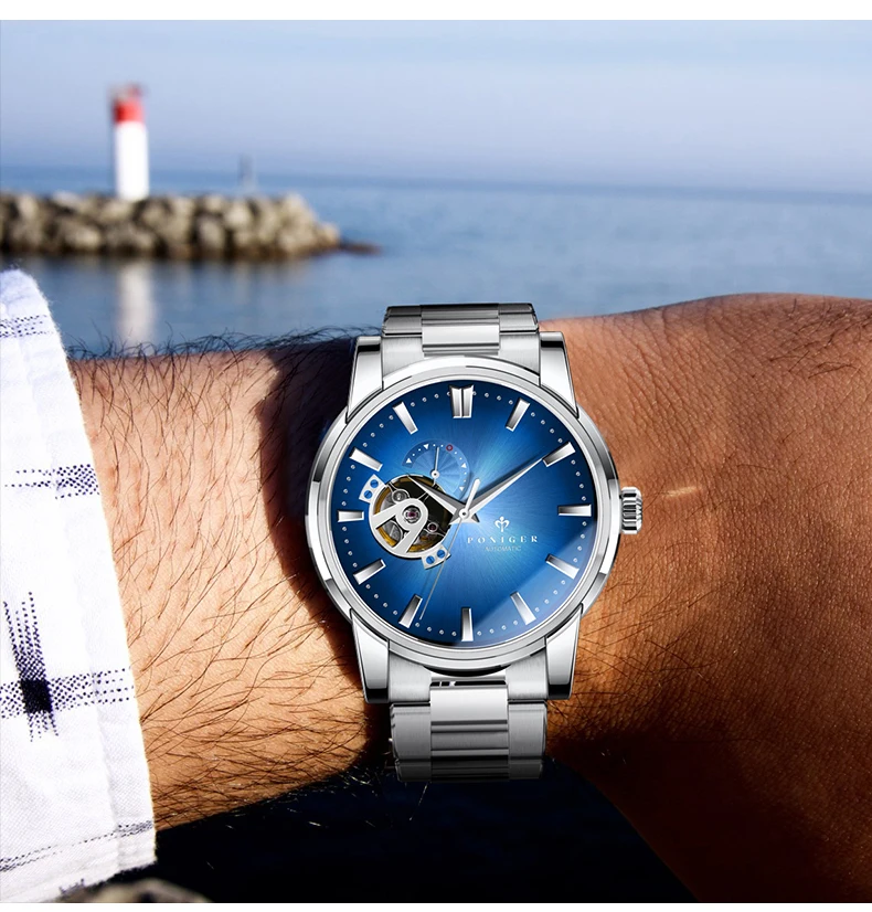 men wrist watch, automatic watches PONIGER luxury brand mens dress waterproof wristwatch self wind mechanical reloj hombre new