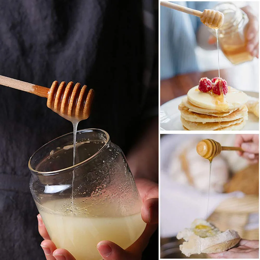 100 Pack Of Mini 3 Inch Wood Honey Dipper Sticks spoon Individually Wrapped Server For Honey Jar Dispense Drizzle Honey-6