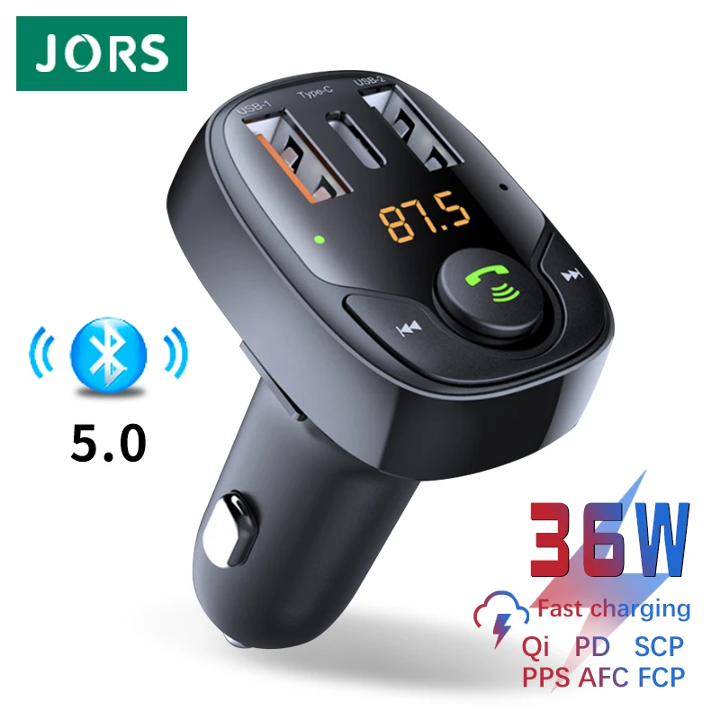 JORS Car Charger Bluetooth 5.0 FM Transmitter 36W PD Quick Charge MP3 Audio PPS for USB A Type C for Phone IPhone Xiaomi Samsung samsung super fast car charger Car Chargers