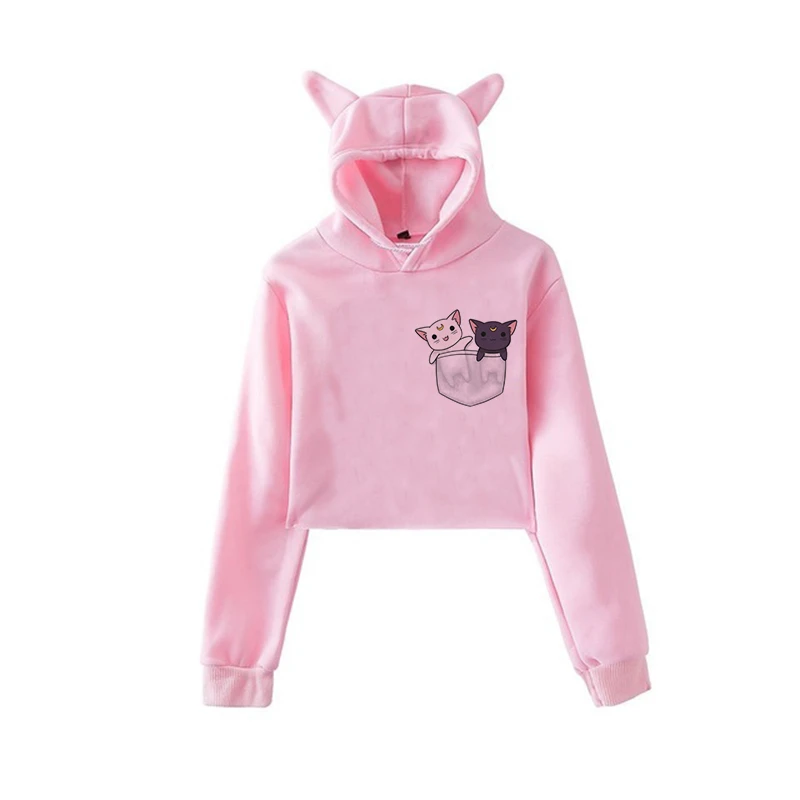 Сейлор Мун Харадзюку Толстовка корейский стиль ulzzang kawaii 90s мультфильм одежда пуловеры новые негабаритные с капюшоном уличная - Цвет: pink502