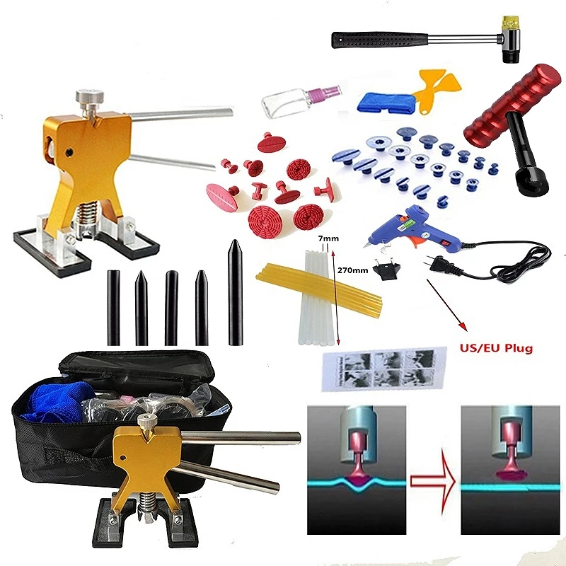

51pcs/Set Metal Painless Dent Repair Dent Lifter-Glue Puller Tab 20W Glue Machine Hail Removal Paintless Car Dent Repair Tools K