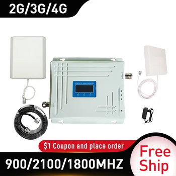 

900/1800/2100MHZ 4g booster GSM DCS WCDMA LTE 2G 3G 4G Tri-Band Mobile Signal Booster Gain 65 GSM cellular Repeater 4g Amplifier