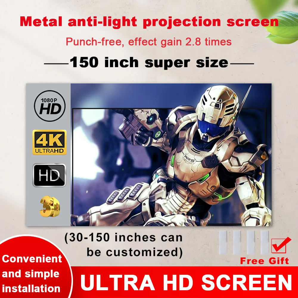 

High Brightness 16:9 Metal Anti Light Curtain 60 84 100 120 133 150 Inches Home Outdoor Office Portable 3D HD Projection Screen