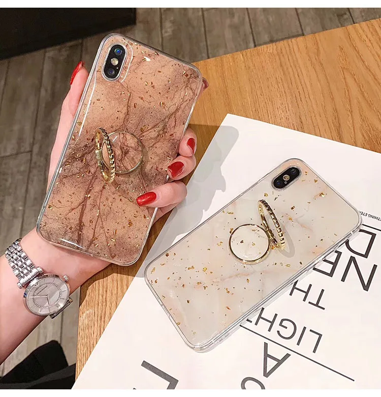 FingerRing Стенд чехол для телефона для iPhone 11 Xs Max чехол Золотая фольга цветочный силиконовый мягкий чехол для iPhone XR 7 Plus 8 6 держатель чехол s