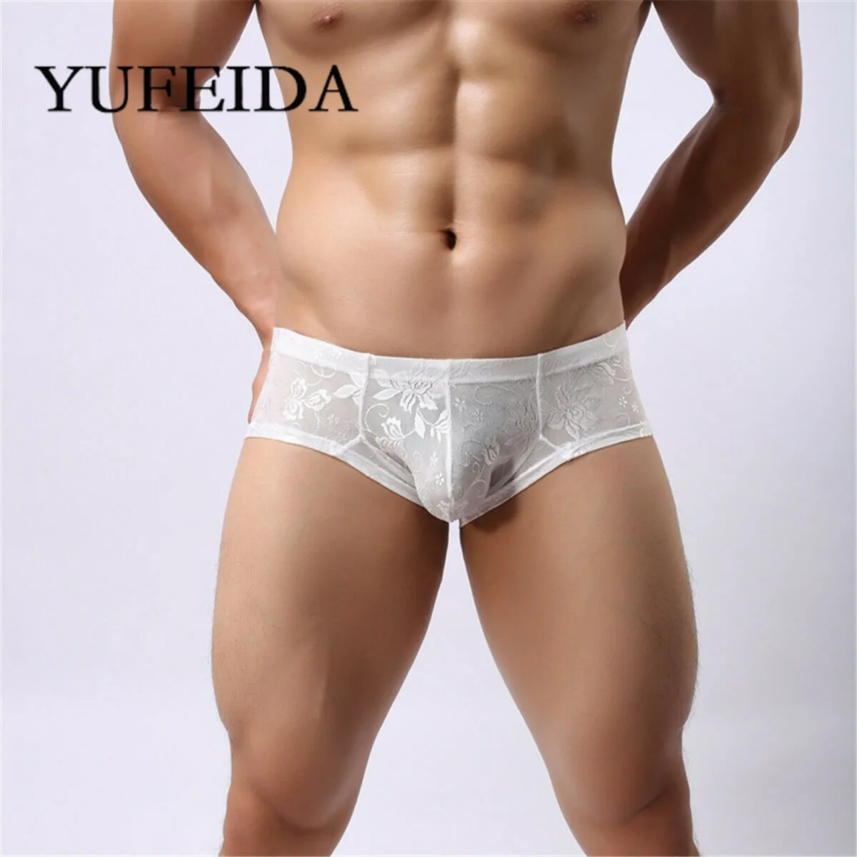 YUFEIDA Mens Underwear Boxer Shorts Low Waist U Convex Pouch Lace Boxers Trunks Sexy Men Underpants Cueca Masculina Panties | Мужская