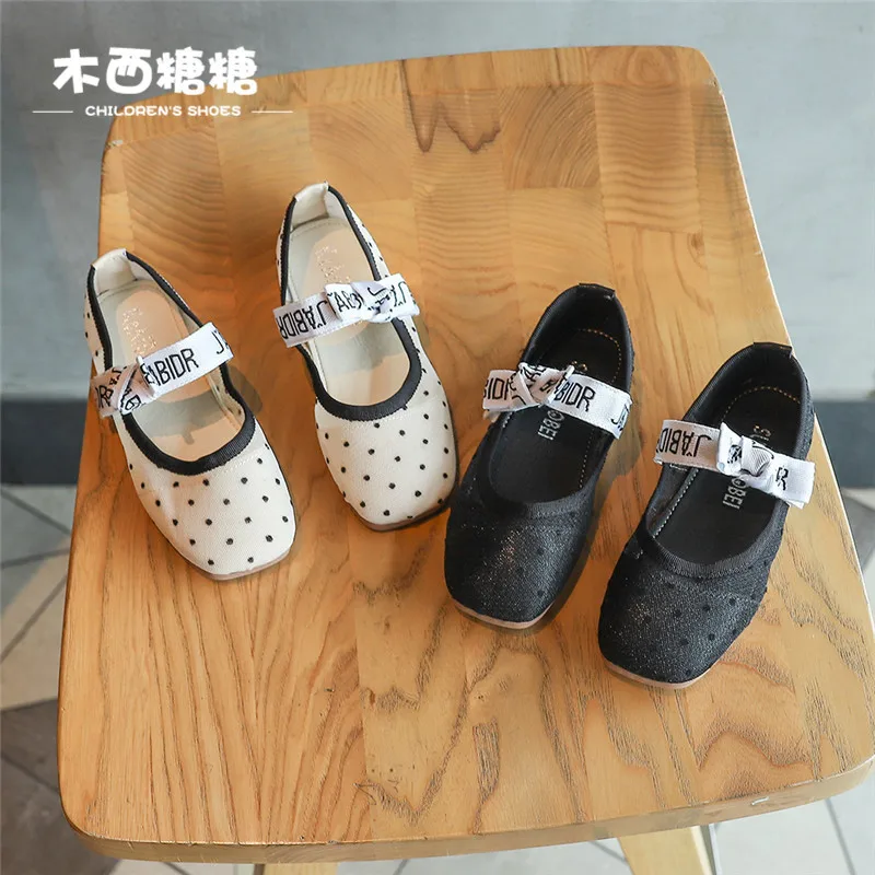 

Girls Single Shoes 2019 New Fashion Shallow Mouth Letters Girls Princess Shoes Bow Soft Bottom Children