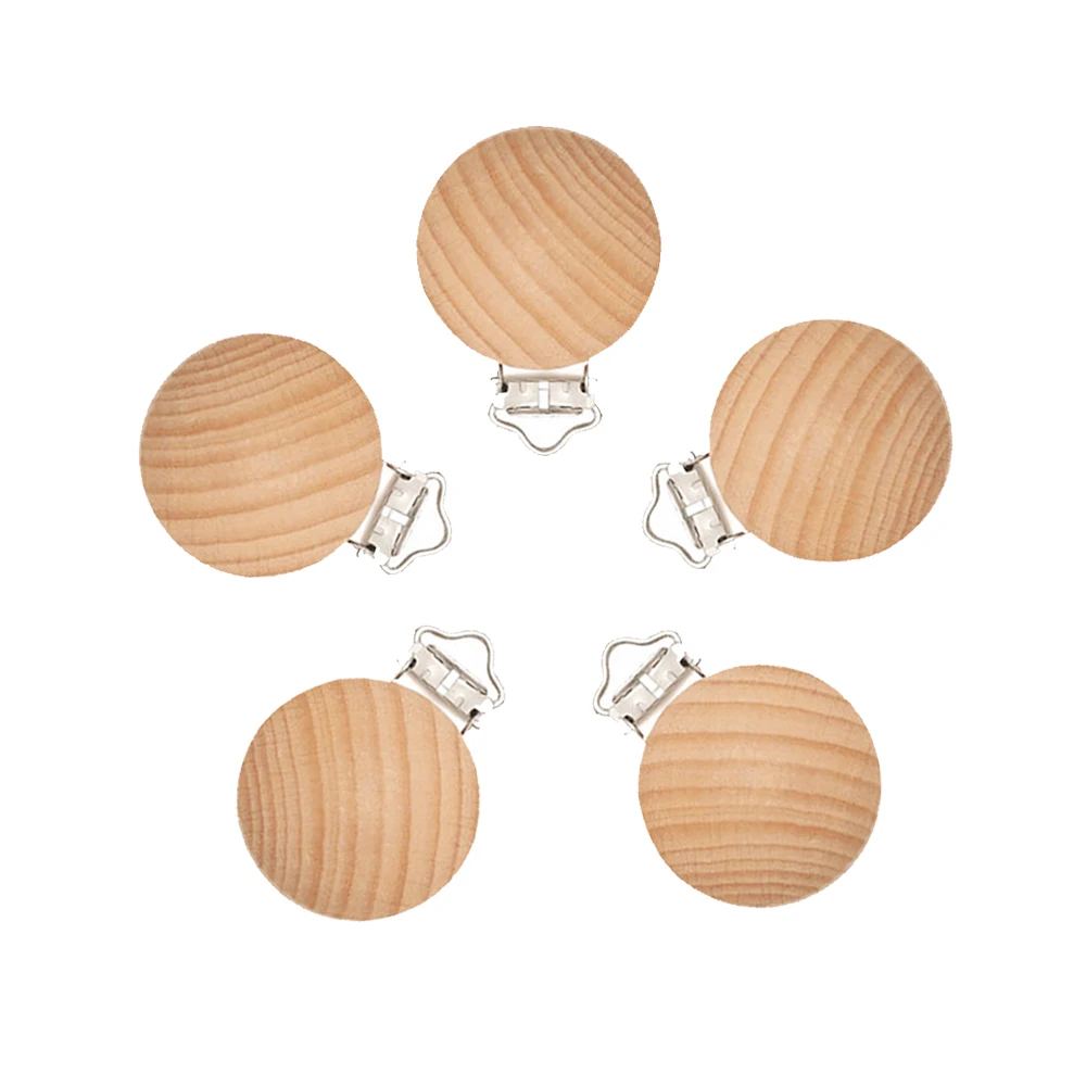 5pcs 30mm Powerful Beech Wooden Clip Round Dummy Clip Baby Teething Pacifier Clip Chain Holder Making