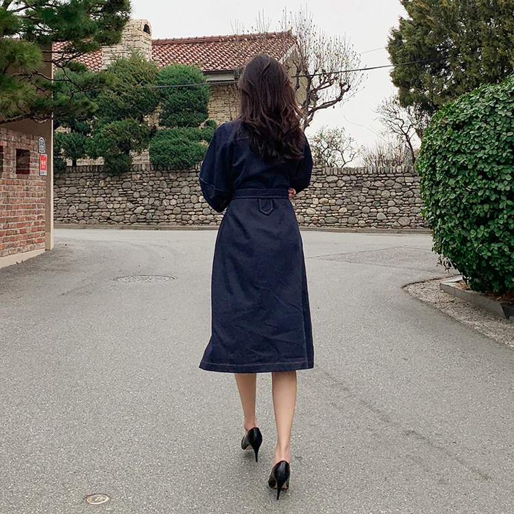 Женский двубортный Тренч длинный плащ с длинным рукавом и карманами ветровка