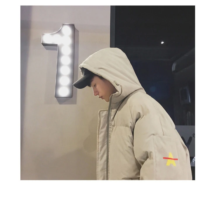 Couple Clothes Winter New Style Fashion Printed Men down Coat Hong Kong Style Students Loose Casual Hooded Cotton-padded Jacket