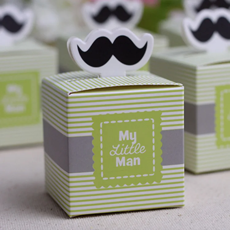 

100pc Stripe My little Man Cute Mustache Pattern Baby Shower Candy Box Birthday Party Supply Chocolate Box Favors 5.5*5.5*5.5cm