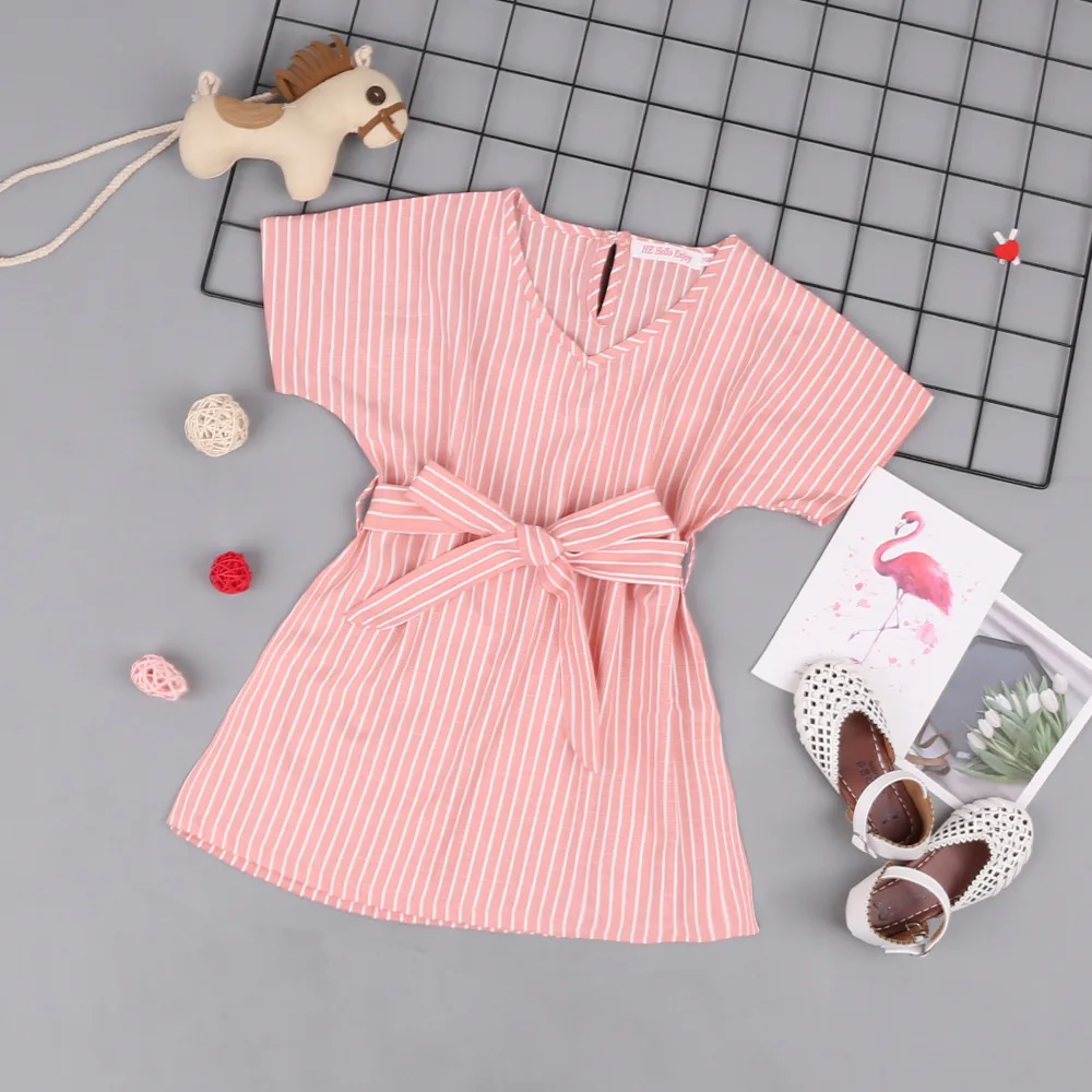 

2019 Europe And America Girls' Shirt Summer Short-sleeved Dress for Girls Fashion Stripes Girls' Princess Skirt a Generation of