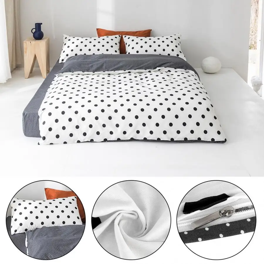 King Size Bed Set Black Dot Print Concise Cotton Home Bedding Set Quilt Cover With Pillowcase Duvet Cover Set Bedding