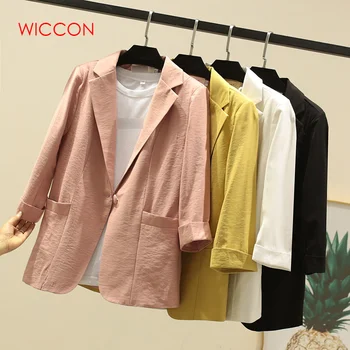 

Autumn Office Ladies Three Quarter Sleeve Linen Women Blazers & Jackets Small Suit Casual Slim Cotton Female Suits