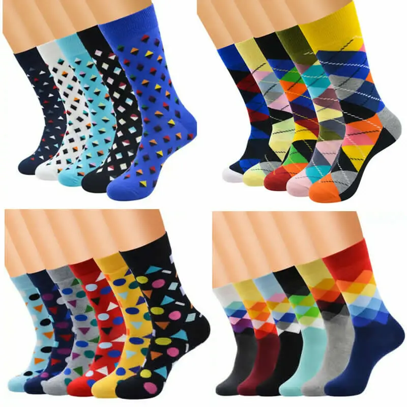 

Mens Happy Colorful Striped Socks Quality Plaid Diamond Pattern Argyle Geometric Harajuku Combed Cotton Sock Christmas Gift