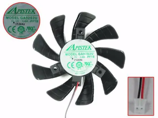 

APISTEK Rotek GA92S2U DC 12V 0.46A Dia. 87 мм 2-провод Графика вентилятор