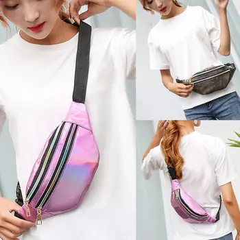 

Fashion Glossy Zipper Waist Pack Adjustable Strap Woman Corssbody Bag