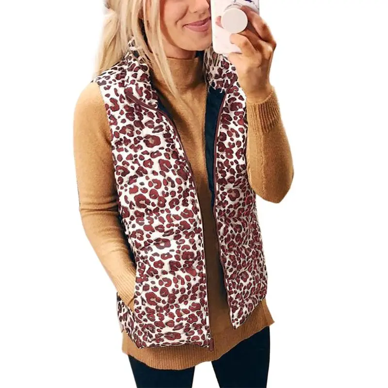 

Women New Winter Vest Leopard Jacket Stand-up Collar Cotton Sleeveles Waistcoat