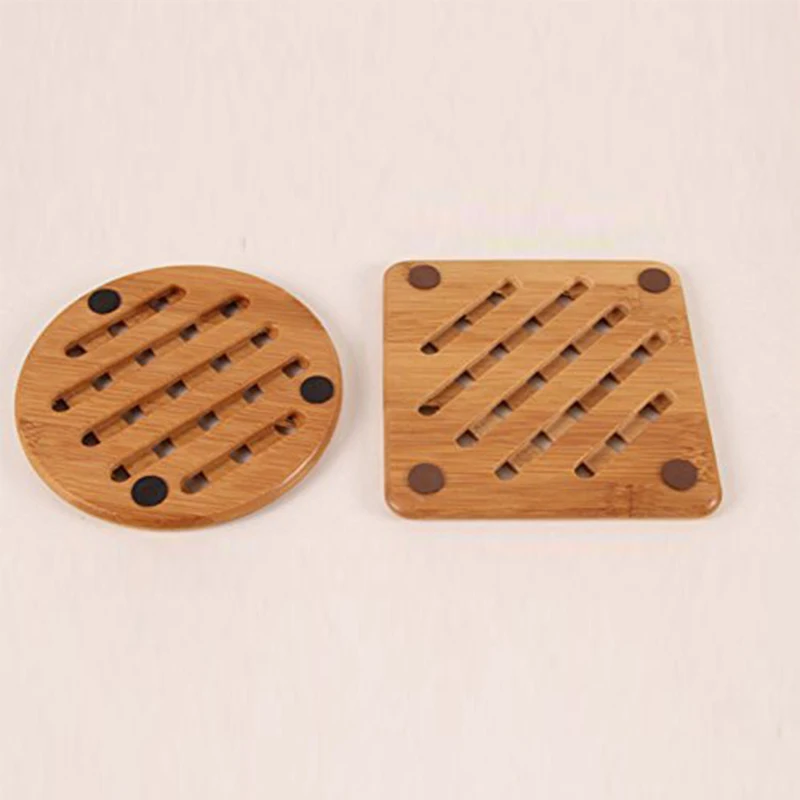 Bamboo Trivet, Home Kitchen Bamboo Hot Pads Trivet, Heat Resistant Pads Teapot Trivet, Square and Round(Multi-Size, Pack of 4