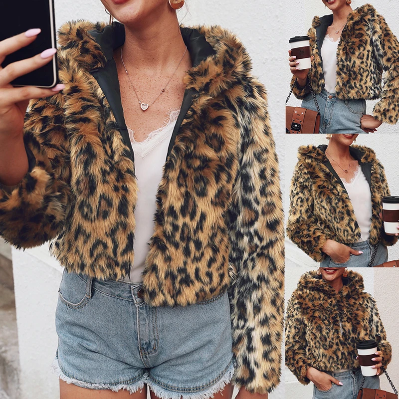 Сексуальная верхняя одежда теплые куртки пальто с лацканами Veste Femme Chaqueta Mujer леопардовое пальто из искусственного меха зимнее пальто для женщин