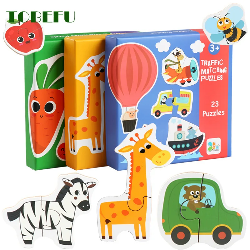 

TOBEFU Kids Wooden Matching Puzzle Animal Traffic Fruit and Vegetable 3D Montessori Puzzle Early Educational Toys for Children