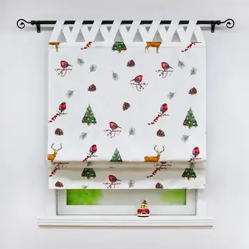 

Roman Curtain Christmas Tree Fawn Bird Shade Sheer Drapery V-shape for Kitchen Holiday Decor Living Room Balcony Tulle