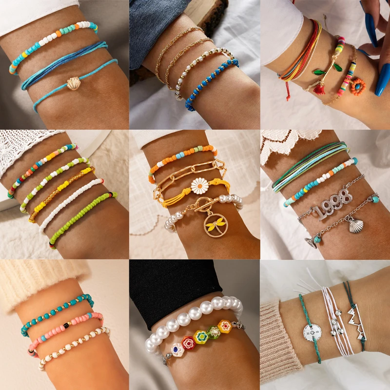 カラフルな花とサボテンのブレスレット 虹色サボテン