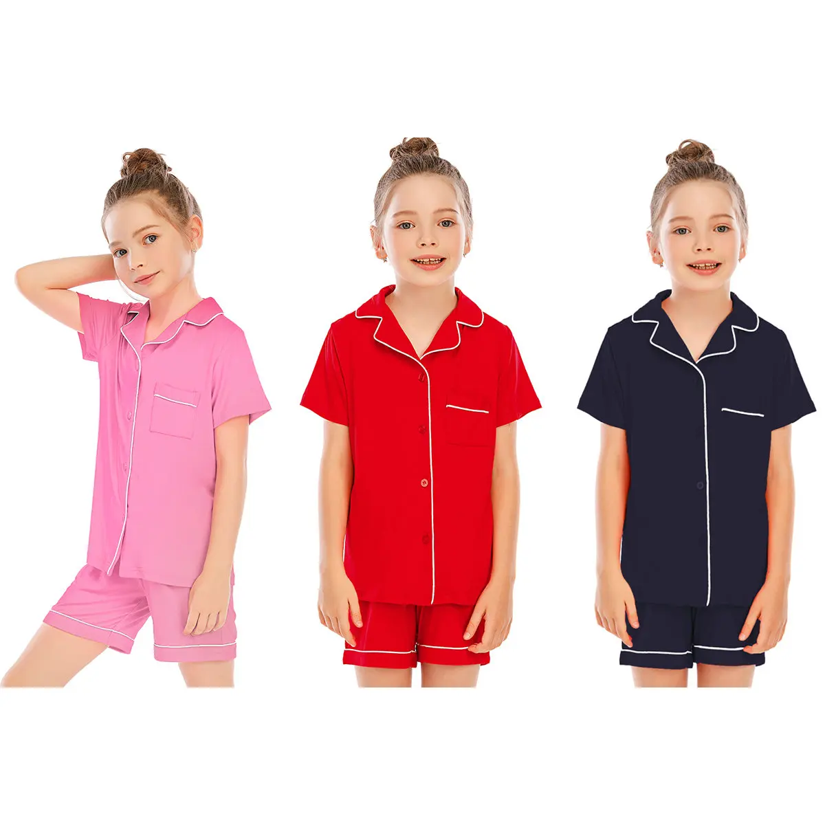 

2021 Spring Autumn Kids Pajamas Boys Girls Pjs Sleepwear Children Toddler Modal Button Down Lounge Set Teenagers Clothing Set