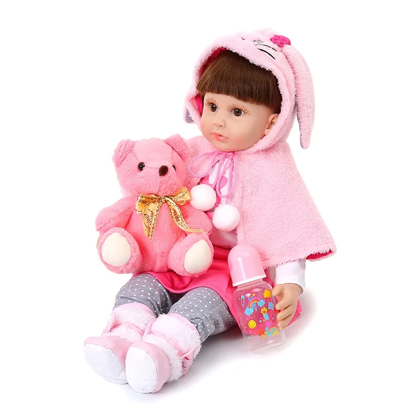 60 см Reborn Baby Doll девочка игрушка высокое качество милый мягкий силиконовый платок розовый кролик моделирование принцесса длинные волосы куклы для детей