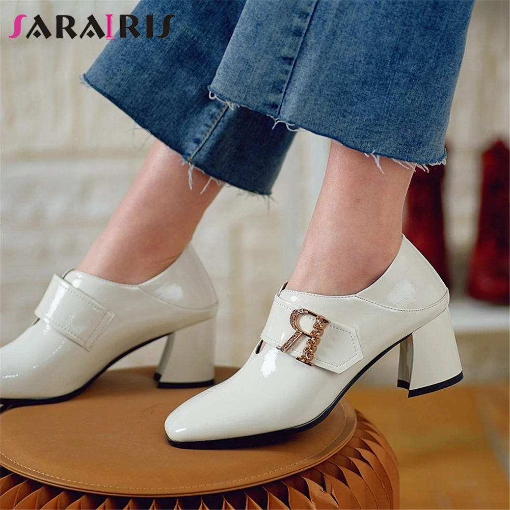 

SARAIRIS 34-42 Ins Female Elegant Casual High Heels Pumps 2020 Metal Decoration Shoes Woman Genuine Leather Shoes Woman